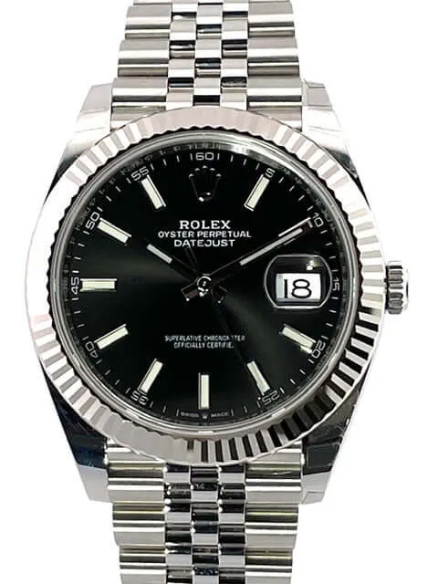 Rolex Datejust 41 Edelstahl Weißgold 126334 Schwarz Jubile-Band verklebt