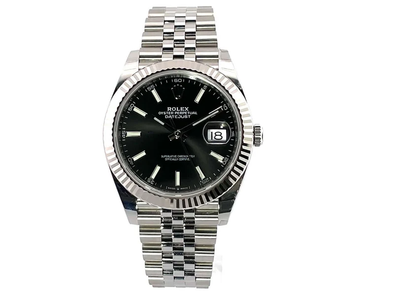 Rolex Datejust 41 Edelstahl Weißgold 126334 Schwarz Jubile-Band verklebt