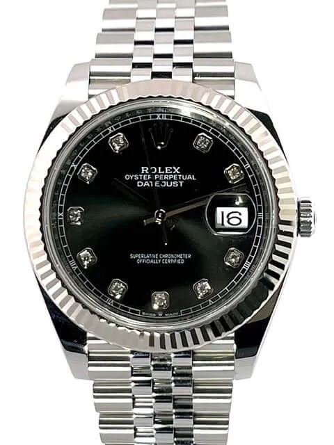 Rolex Datejust 41 Edelstahl Weißgold 126334 Schwarz Diamant 2019 Jubile-Band