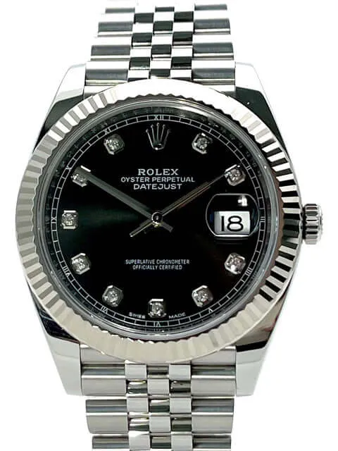 Rolex Datejust 41 Edelstahl Weißgold 126334 Schwarz Dia aus 2018 LC100 Jubile-Band