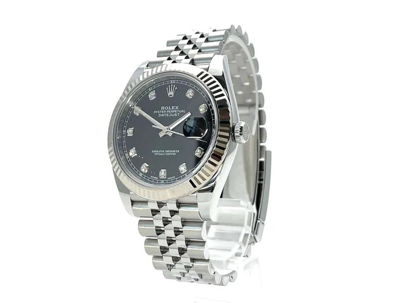 Rolex Datejust 41 Edelstahl Weißgold 126334 Schwarz Dia aus 2018 LC100 Jubile-Band
