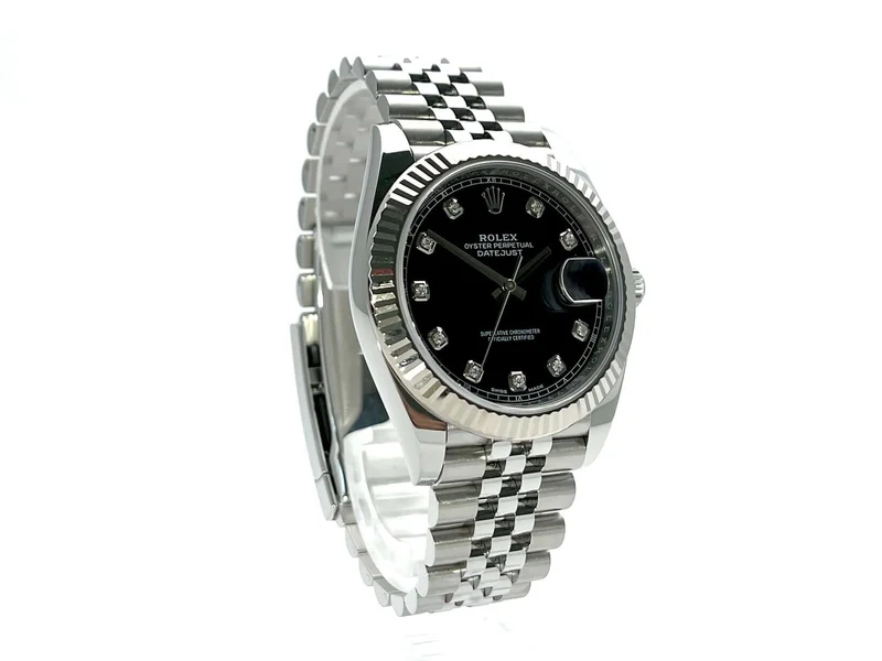 Rolex Datejust 41 Edelstahl Weißgold 126334 Schwarz Dia aus 2018 LC100 Jubile-Band