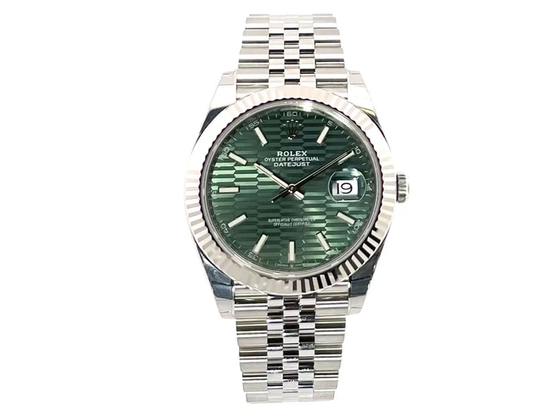 Rolex Datejust 41 Edelstahl Weißgold 126334 Mint Green Riffel Jubile-Band