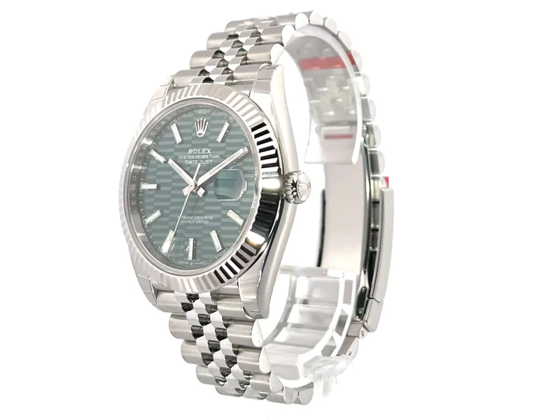 Rolex Datejust 41 Edelstahl Weißgold 126334 Mint Green Riffel Jubile-Band