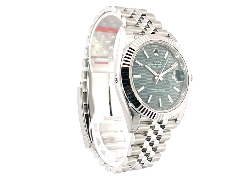 Rolex Datejust 41 Edelstahl Weißgold 126334 Mint Green Riffel Jubile-Band