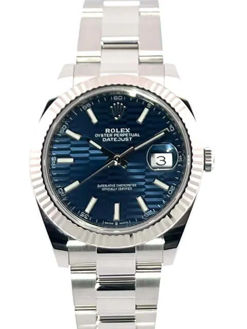 Rolex Datejust 41 Edelstahl Weißgold 126334 Blau Riffelmuster