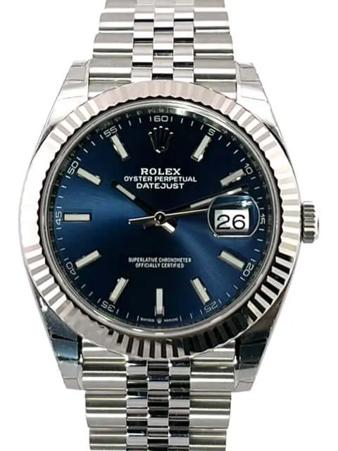 Rolex Datejust 41 Edelstahl Weißgold 126334 Blau Jubile-Band 2021 verklebt