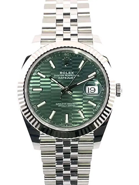 Rolex Datejust 41 Edelstahl Weißgold 126334 Mint Green Riffelmuster Jubile