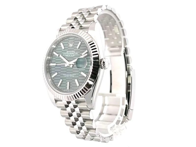 Rolex Datejust 41 Edelstahl Weißgold 126334 Mint Green Riffelmuster Jubile