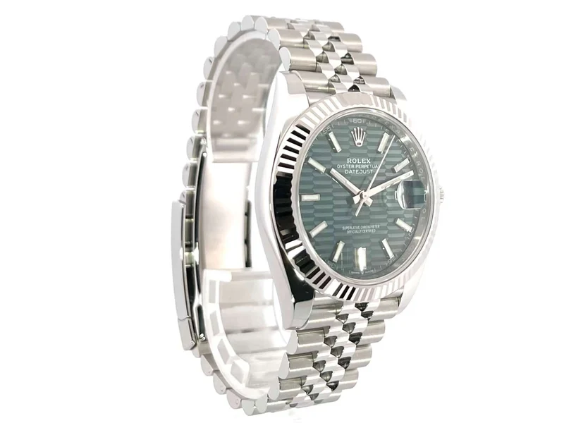 Rolex Datejust 41 Edelstahl Weißgold 126334 Mint Green Riffelmuster Jubile
