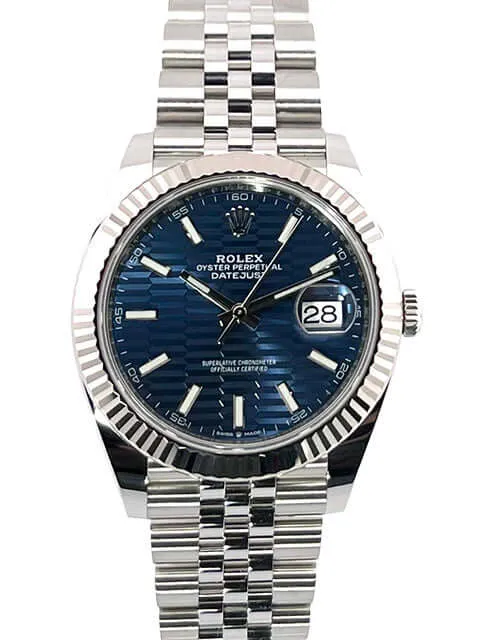 Rolex Datejust 41 Edelstahl Weißgold 126334 Blau Riffelmuster Jubile-Band