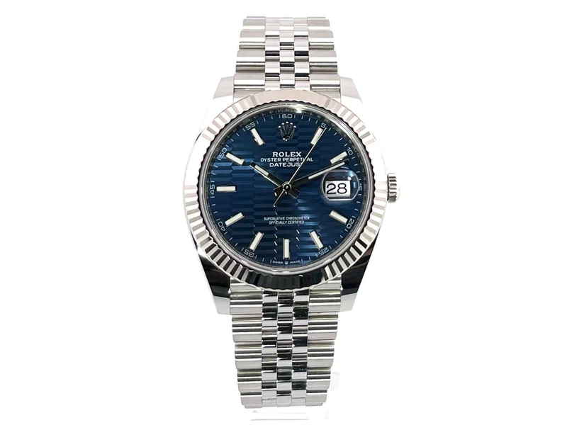 Rolex Datejust 41 Edelstahl Weißgold 126334 Blau Riffelmuster Jubile-Band
