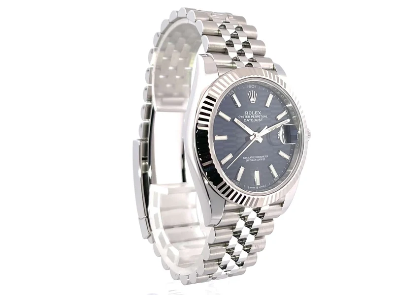 Rolex Datejust 41 Edelstahl Weißgold 126334 Blau Riffelmuster Jubile-Band