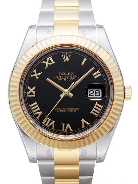 Rolex Datejust II 41 116333 Schwarz Römisch Gold
