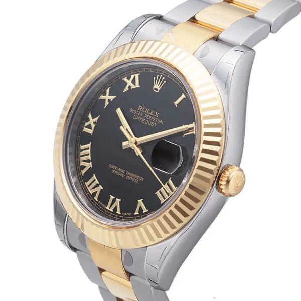 Rolex Datejust II 41 116333 Schwarz Römisch Gold