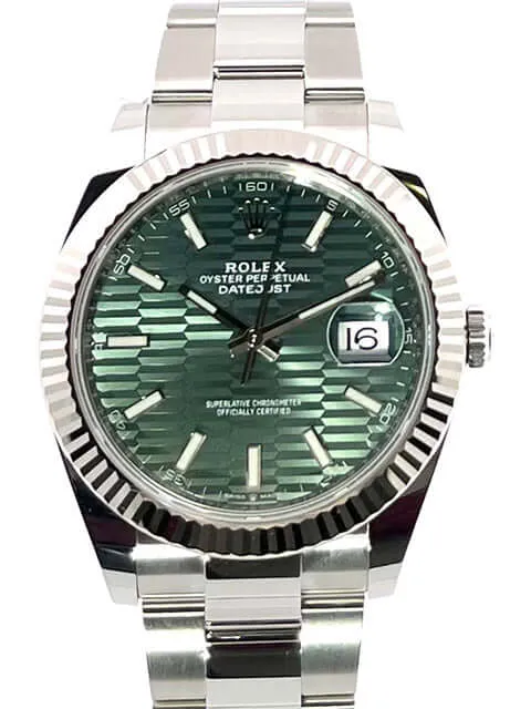 Rolex Datejust 41 Edelstahl Weißgold 126334 Mint Green Riffelmuster