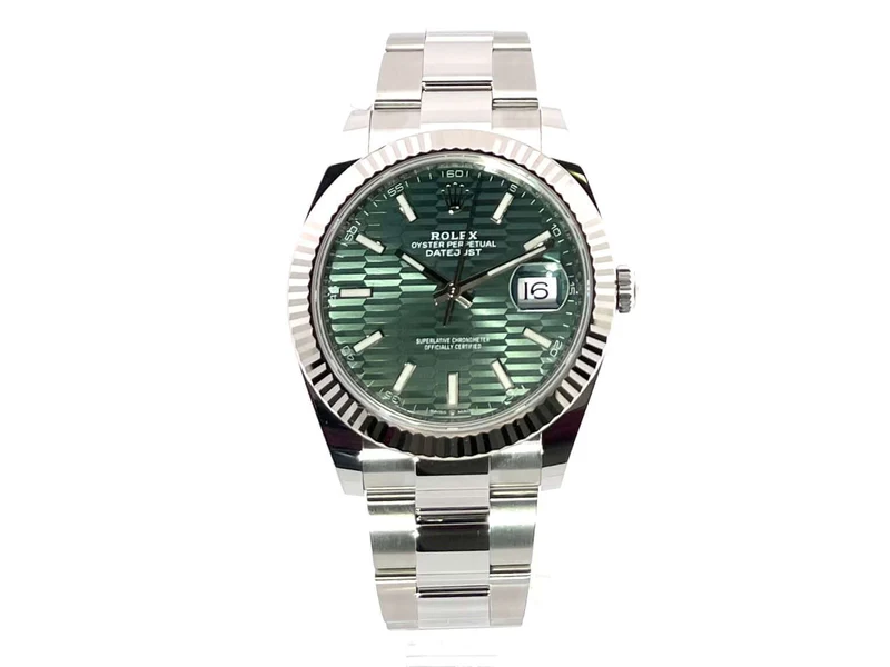 Rolex Datejust 41 Edelstahl Weißgold 126334 Mint Green Riffelmuster