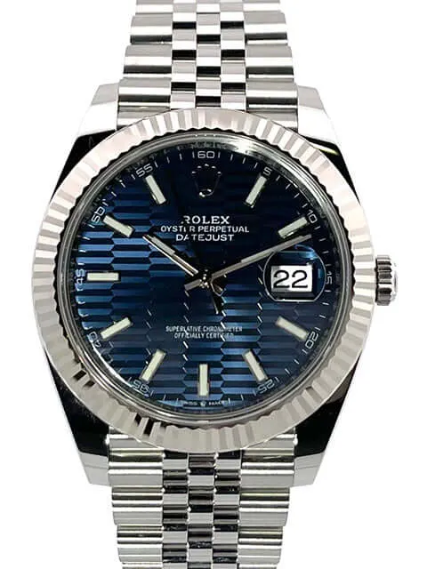 Rolex Datejust 41 Edelstahl Weißgold 126334 Blau Riffelmuster Jubile-Band