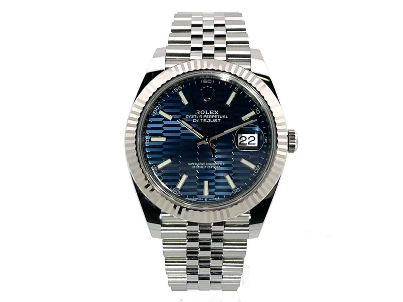 Rolex Datejust 41 Edelstahl Weißgold 126334 Blau Riffelmuster Jubile-Band