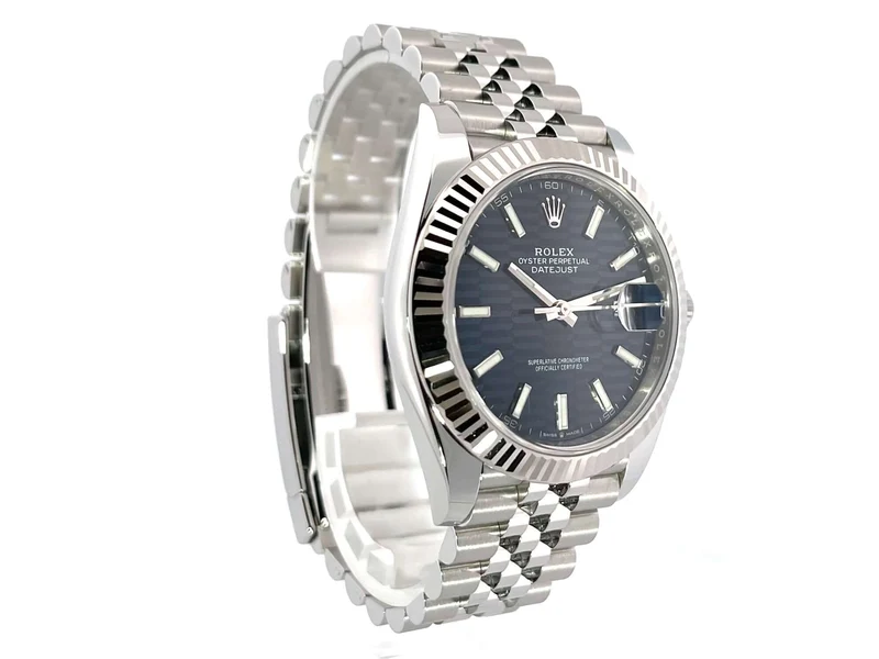 Rolex Datejust 41 Edelstahl Weißgold 126334 Blau Riffelmuster Jubile-Band