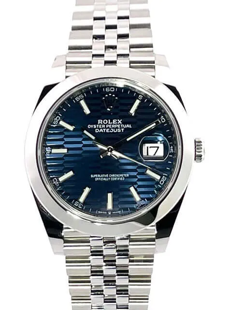 Rolex Datejust 41 Edelstahl 126300 Blau Riffelmuster Jubile-Band