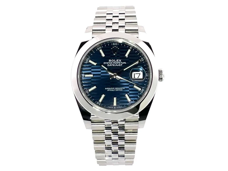 Rolex Datejust 41 Edelstahl 126300 Blau Riffelmuster Jubile-Band