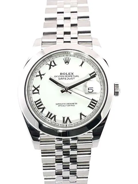 Rolex Datejust 41 Oystersteel 126300 Weiß Römisch Jubile-Band