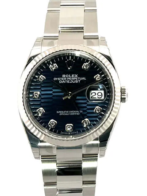 Rolex Datejust 36 Oystersteel Weißgold 126234 Blau Riffel Diamant