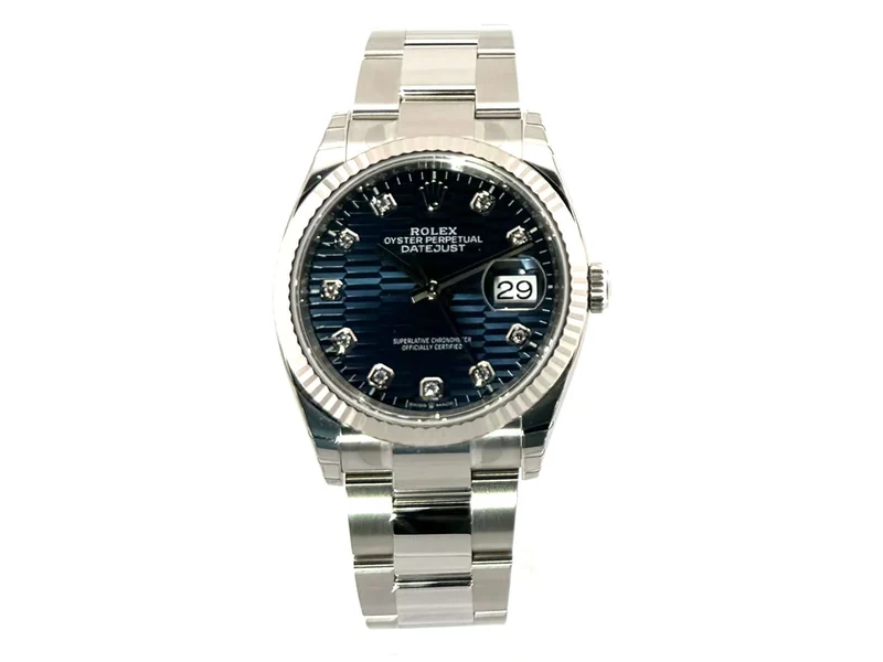 Rolex Datejust 36 Oystersteel Weißgold 126234 Blau Riffel Diamant