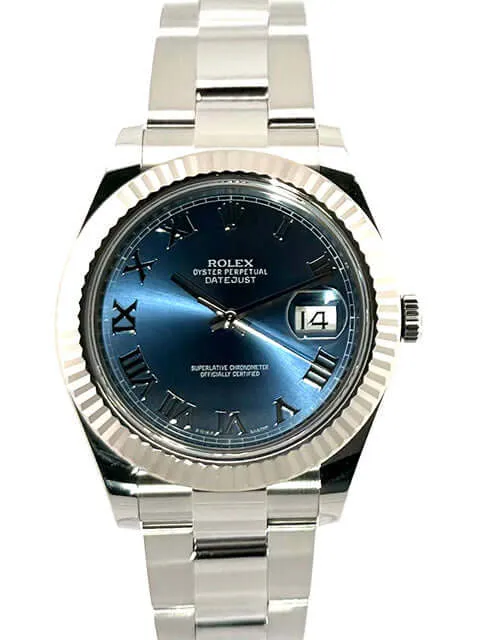 Rolex Datejust II 116334 Edelstahl / Weißgold Blau Römisch