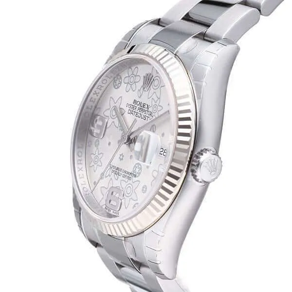Rolex Datejust 36 116234 Stahl Weißgold Silber Floral