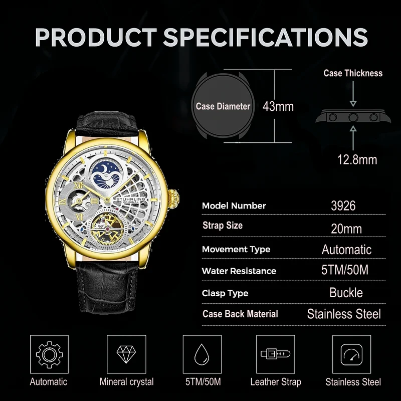 Stührling 3926 Automatic 43mm Skeleton