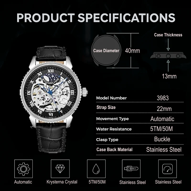 Stührling Special Reserve 3983 Automatic 40mm Skeleton