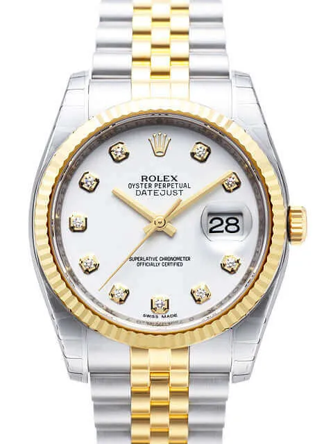 Rolex Datejust 36 116233 Weiß Diamant Jubile-Band