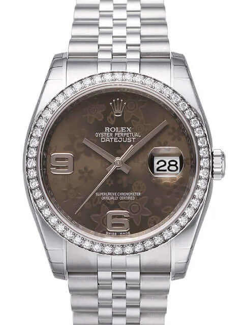 Rolex Datejust 36 Edelstahl Weißgold Diamant Lünette 116244 Bronze Floral Jub