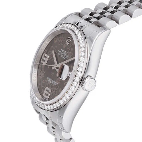 Rolex Datejust 36 Edelstahl Weißgold Diamant Lünette 116244 Bronze Floral Jub