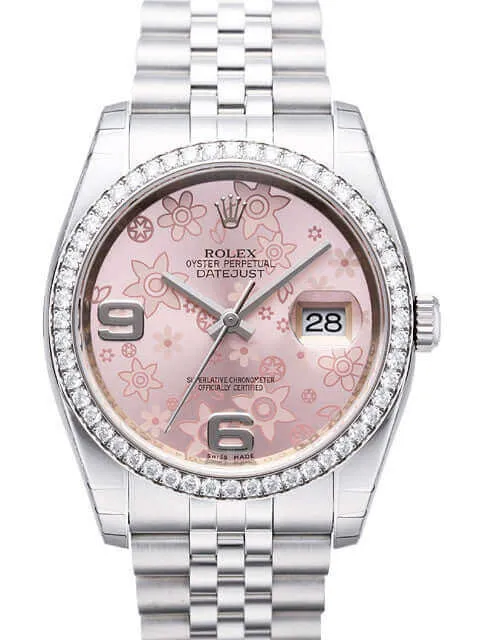 Rolex Datejust 36 Edelstahl Weißgold Diamant Lünette 116244 Pink Floral Jub