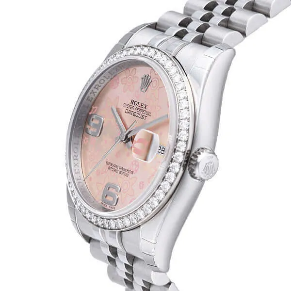 Rolex Datejust 36 Edelstahl Weißgold Diamant Lünette 116244 Pink Floral Jub