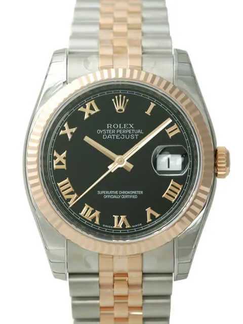 Rolex Datejust 36 116231 Schwarz Römisch Jubile-Band
