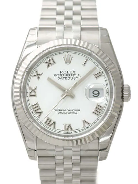 Rolex Datejust 36 116234 Weiß Römisch Jubile-Band
