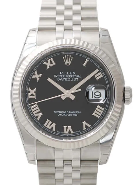 Rolex Datejust 36 116234 Schwarz Römisch Jubile-Band