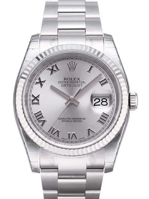 Rolex Datejust 36 116234 Rhodium Römisch