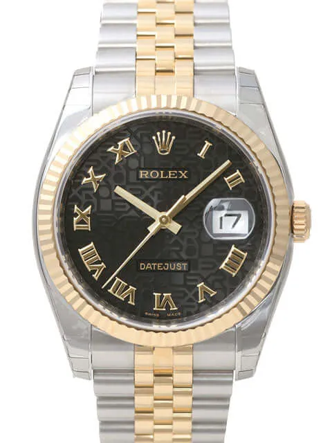 Rolex Datejust 36 116233 Stahl Gold Schwarz Römisch Jubile-Band