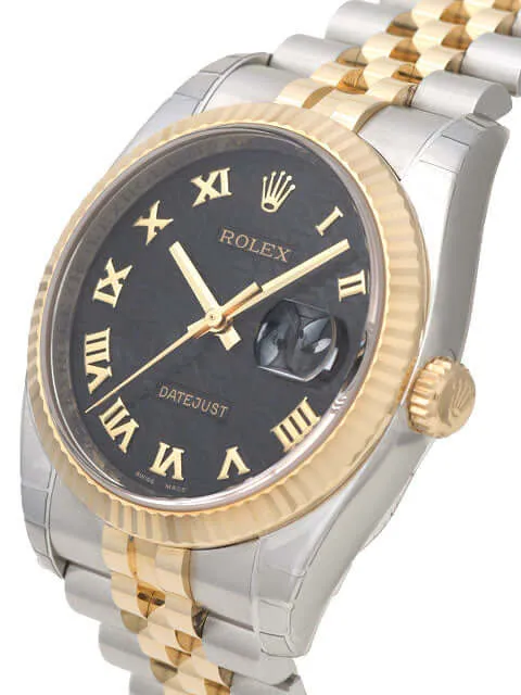 Rolex Datejust 36 116233 Stahl Gold Schwarz Römisch Jubile-Band