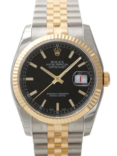 Rolex Datejust 36 116233 Stahl Gold Schwarz Index Jubile-Band