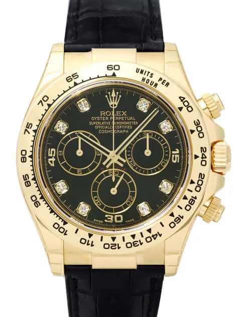 Rolex Cosmograph Daytona 116518 Gelbgold Leder Schwarz Diamant