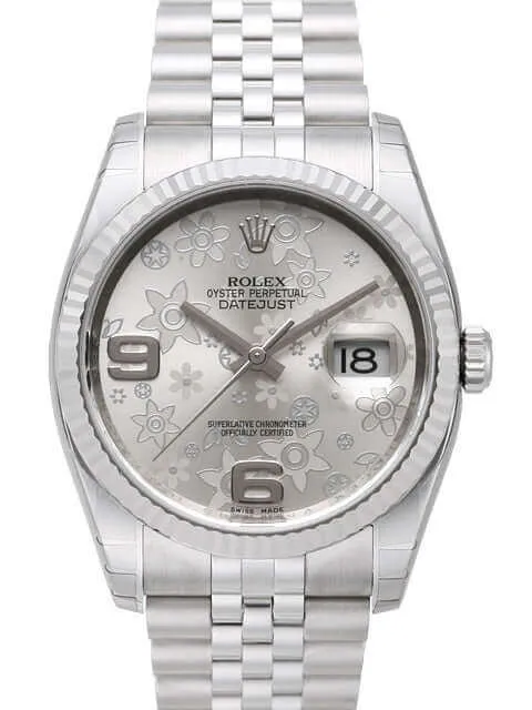 Rolex Datejust 36 116234 Silber Floral Jubile-Band