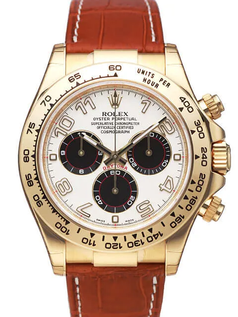 Rolex Cosmograph Daytona 116518 Gelbgold Leder Weiß Schwarz