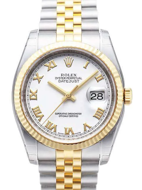 Rolex Datejust 36 116233 Edelstahl Gelbgold Weiß Römisch Jubile-Band
