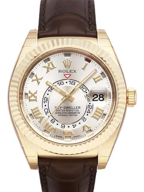 Rolex Sky-Dweller 326138 Gelbgold Leder Silber Römisch